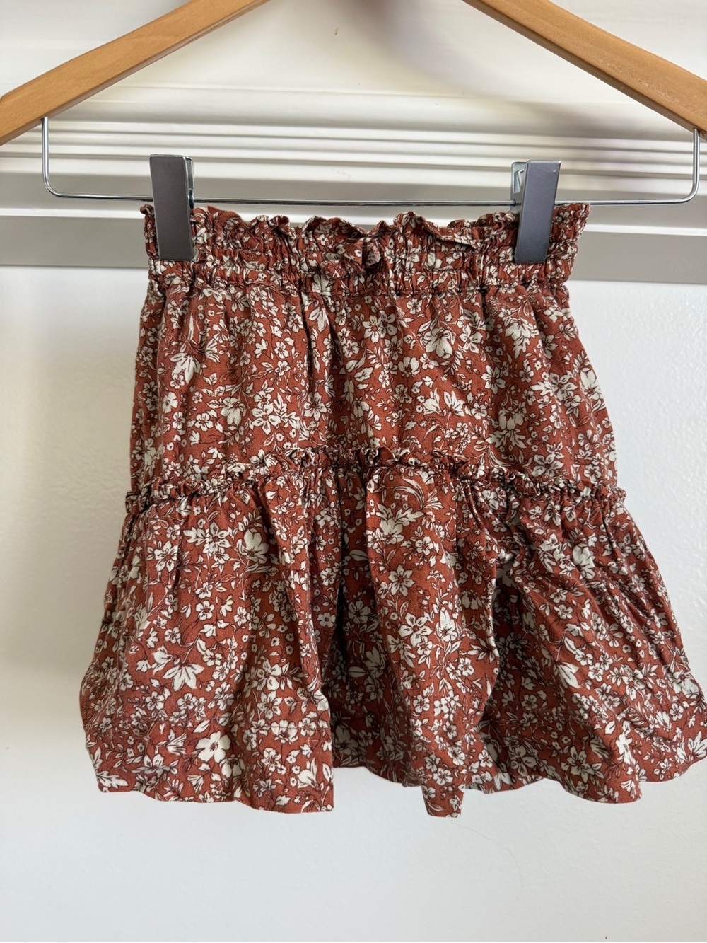 Zara Rust Brown Floral Tiered Skirt